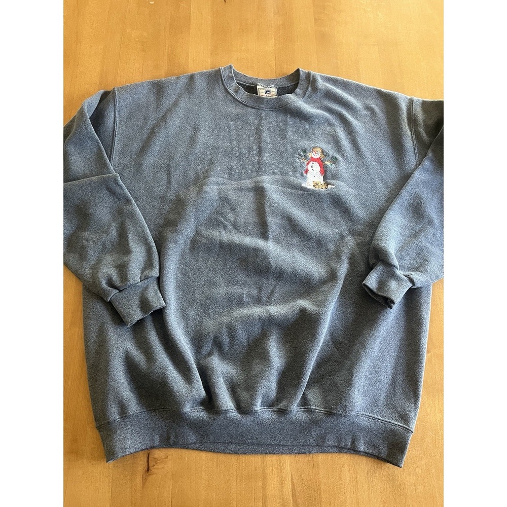 Lee Heavyweight Sweatshirt Sz XL Embroidered Snowman Holiday Xmas Winter